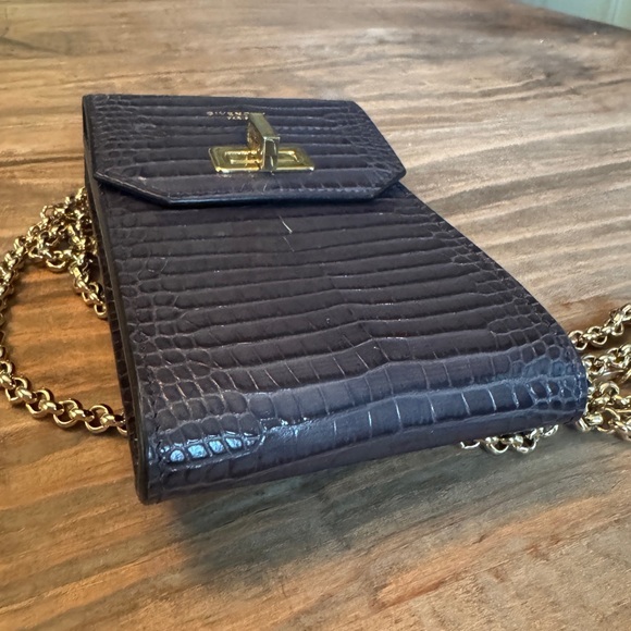 Givenchy Mini Phone Crossbody Bag Gray Croc Embossed Calfskin Gold Chain / Charm - Picture 10 of 15
